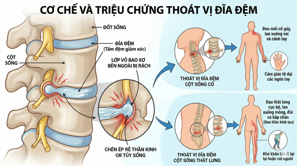 Sơ đồ thoát vị đĩa đệm cột sống cổ và lưng 